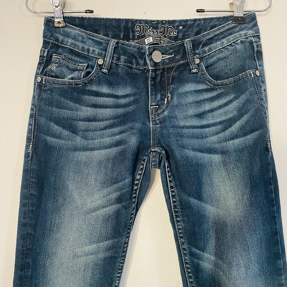 EUC Miss Me Nicole 5 Pocket‎ Low Rise Skinny Jeans Dark Wash Whiskered 25x30 - Picture 2 of 9